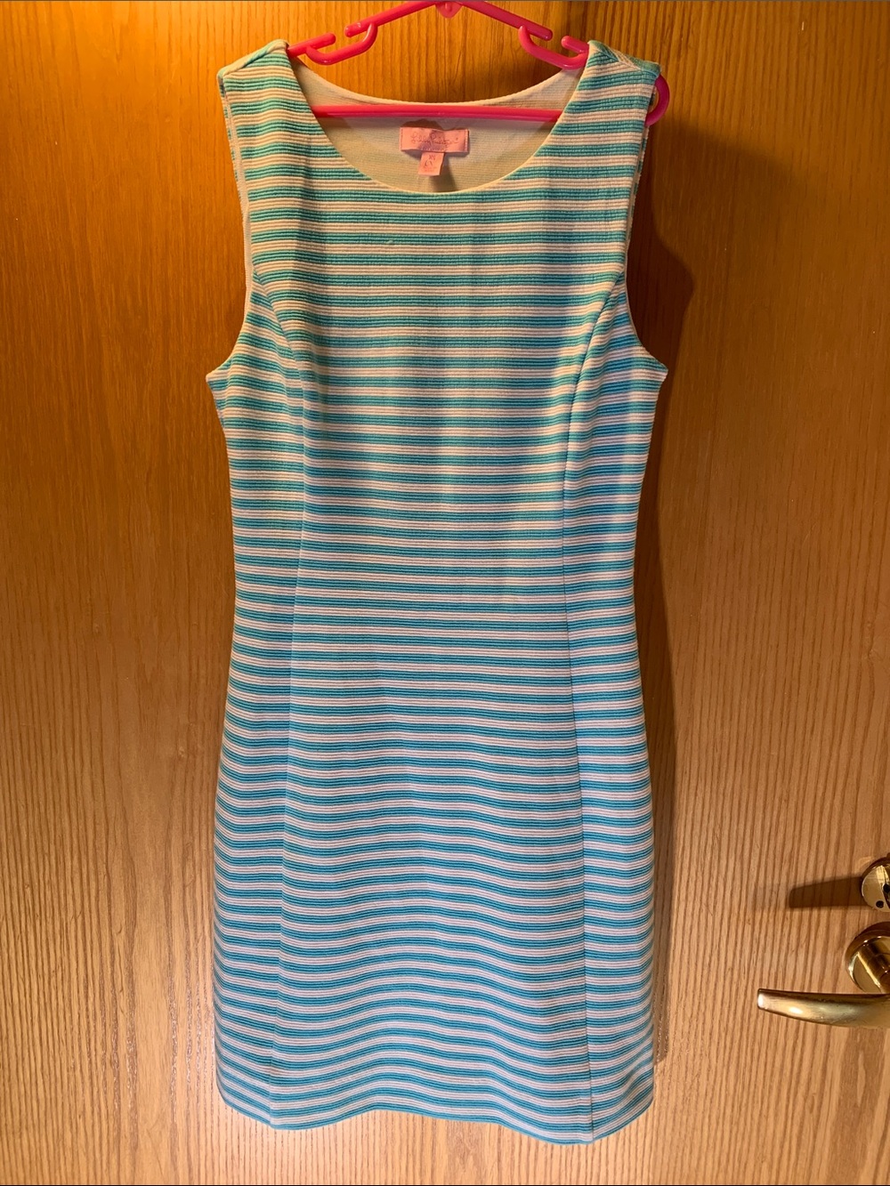 Lilly Pulitzer Aqua/White Striped Sleeveless Sheath Dress w/Back Cut-Out-Size XS